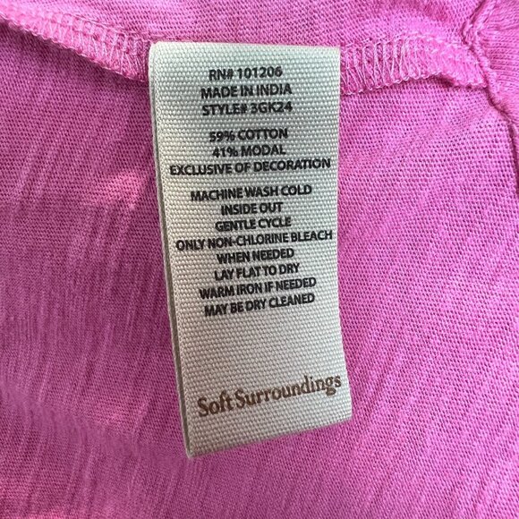 Soft Surroundings Tunic Top Womens Petite‎ Medium PM Pink Embroidered V-Neck 3/4 - Picture 11 of 11